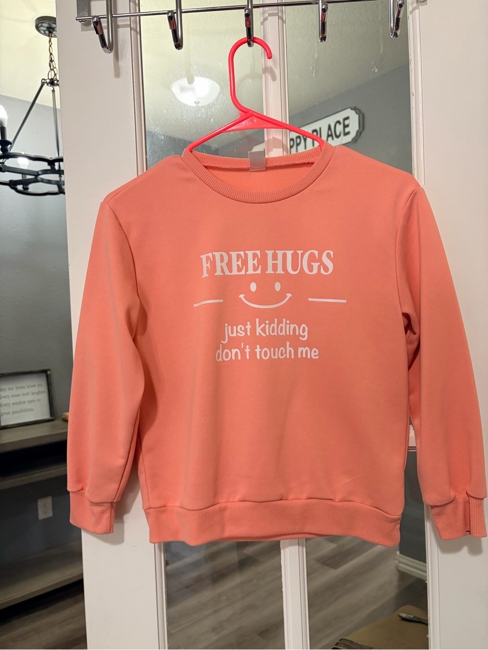 SHEIN Coral Pink "FREE HUGS" Graphic Sweatshirt